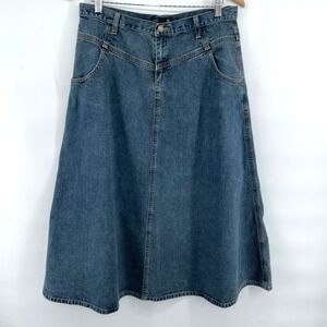 J Crew Vintage 90s Denim Jean Skirt 10 Long Basic Normcore Prairie Boho 32Wx32L